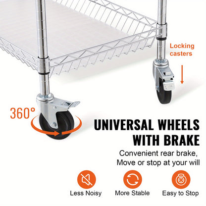 Keukentrolley – Serveerwagen – Opbergwagen – Keukenwagen – Rolwagen – 3 Lagen Carbonstaal – 300 kg Draagkracht – 76x46x82 cm