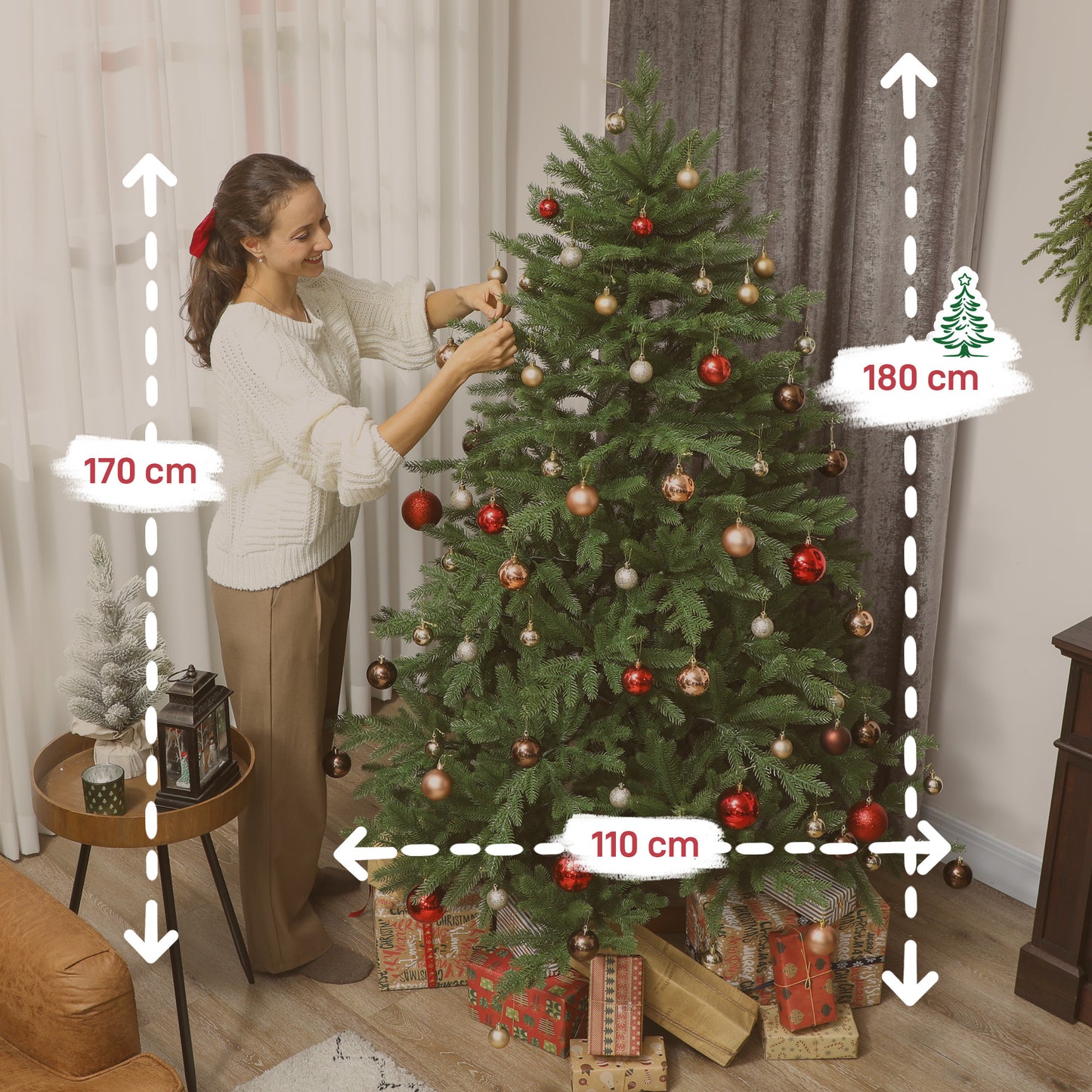 Kunstkerstboom – Nepkerstboom – Valse Kerstboom – Sfeervolle Boom – Kerstdecoratie – Realistische Takken – Inklapbare Takken – Houten Standaard