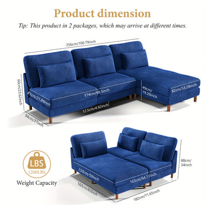 Hoekbank – Hoeksalon – Loungebank – Zithoek – Modulair – Extra Lang 256 cm – Ergonomisch Comfort – Corduroy Stof Met Massief Houten Frame