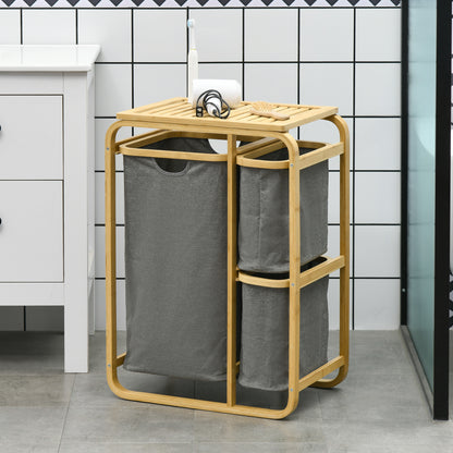 Wasmand – Wasbak – Wascontainer – Linnenmand – Bamboe wasmand – 3 Afzonderlijke Uitneembare Mandjes – Duurzaam Bamboe Met Anti-Slip Voetjes – 81 Liter Inhoud