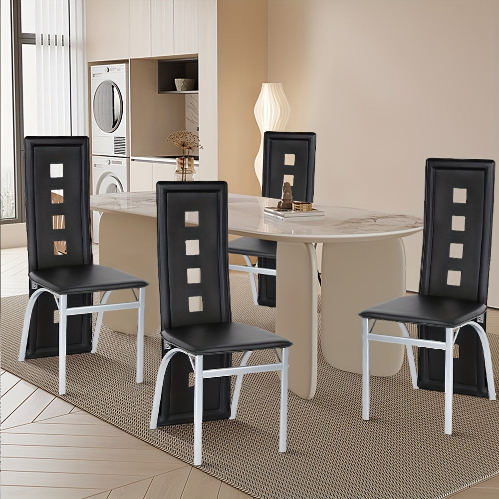 Eetkamerstoelen – Stoelen – Barstoelen – Keukenstoelen – Cafestoelen – Set Van 4 – Hoog Rugleuning – PU Bekleding – Comfortabel & Stevig – Zwart