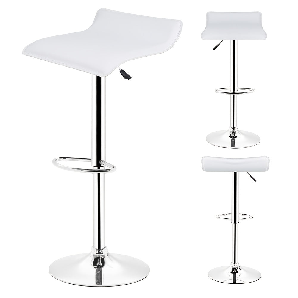Barstoel – Barkruk – Barstoel Keuken – Barkrukken Set – Barstoelen – Verstelbare Zithoogte 55-75 cm – 360° Draaibaar – Wit PU Leer – Met Metalen Onderstel