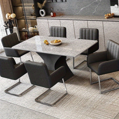 Eetkamerstoelen set – Stoelen – Zwarte Stoelen – Kunstleren Stoelen – Design Stoelen – 6-delig – Verticale Strepen – Zigzag Metalen Poten