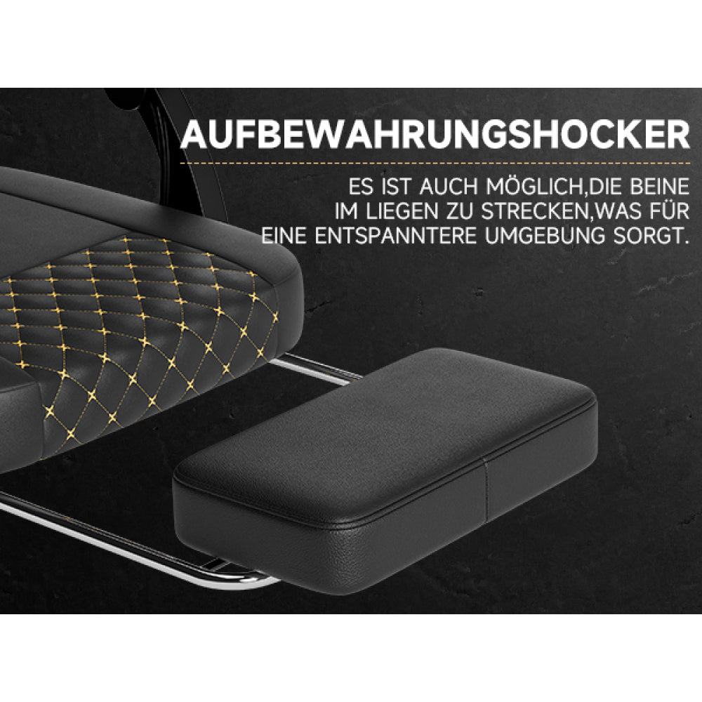 Gamingstoel – Bureaustoel – Gamestoel – Computerstoel – Werkstoel – Echt Leren Bekleding – Verstelbare Rugleuning & Voetensteun – Max. 150 kg Draagkracht