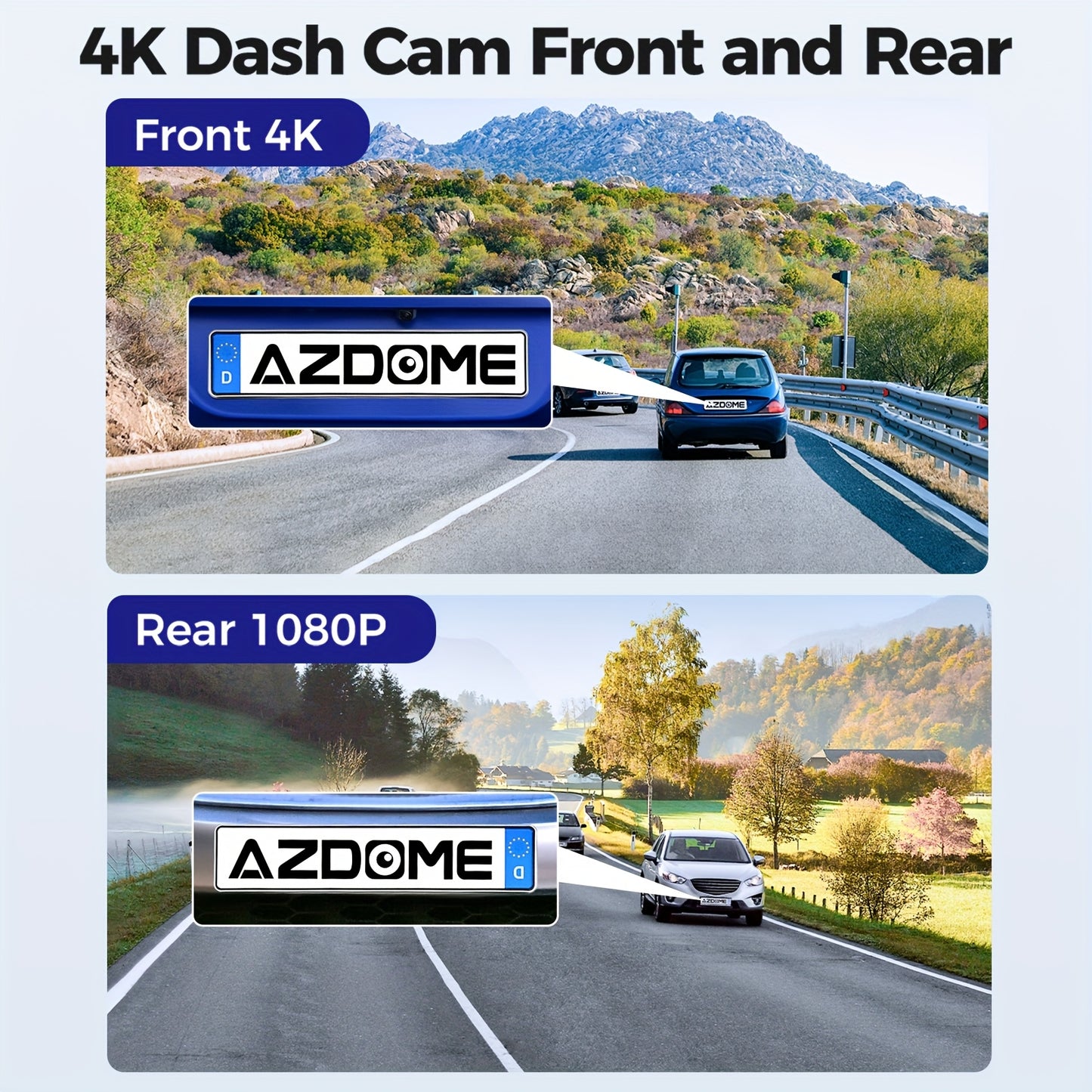 4K Dashcam – Autoschermcamera – Rijcamera – Frontcamera – Achtercamera – 170° Breedzicht – 5G WiFi Met GPS & Spraakbesturing – Inclusief 64GB Kaart
