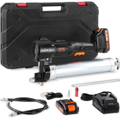 Vetspuit Draadloze Vetpomp Smeerpen Accu Vetspuit Elektrische Vetspuit – 20V 2.0Ah Accu – 10.000 PSI Druk – 125g/min Vetdoorvoer – Inclusief LED Licht & Draagkoffer – Zwart