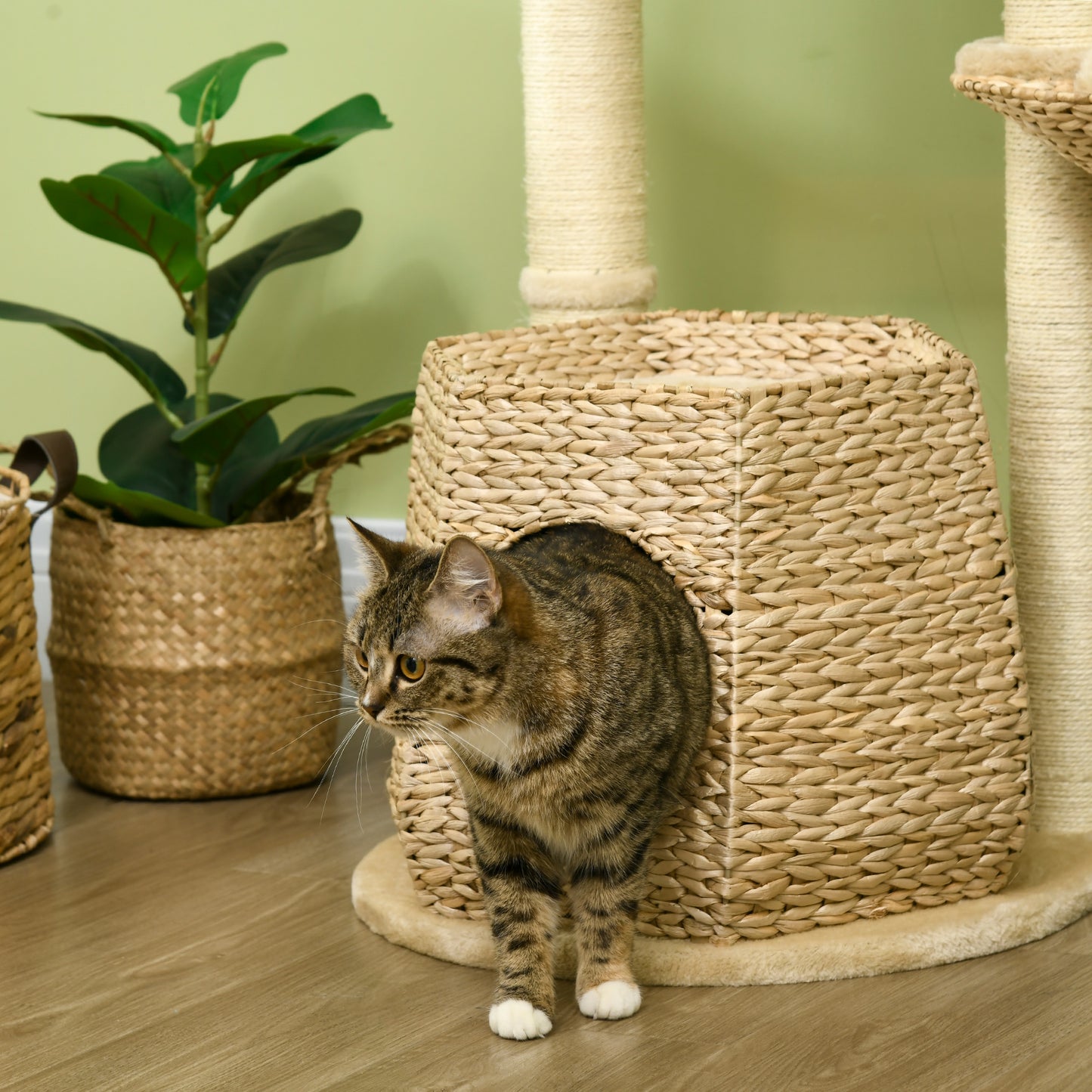 Krabpaal – Kattenboom – Krabmeubel – Kattenhuis – Klimtoren – 119 cm Hoogte – Verstevigde Kolommen & Knusse Niche Met Hangmat