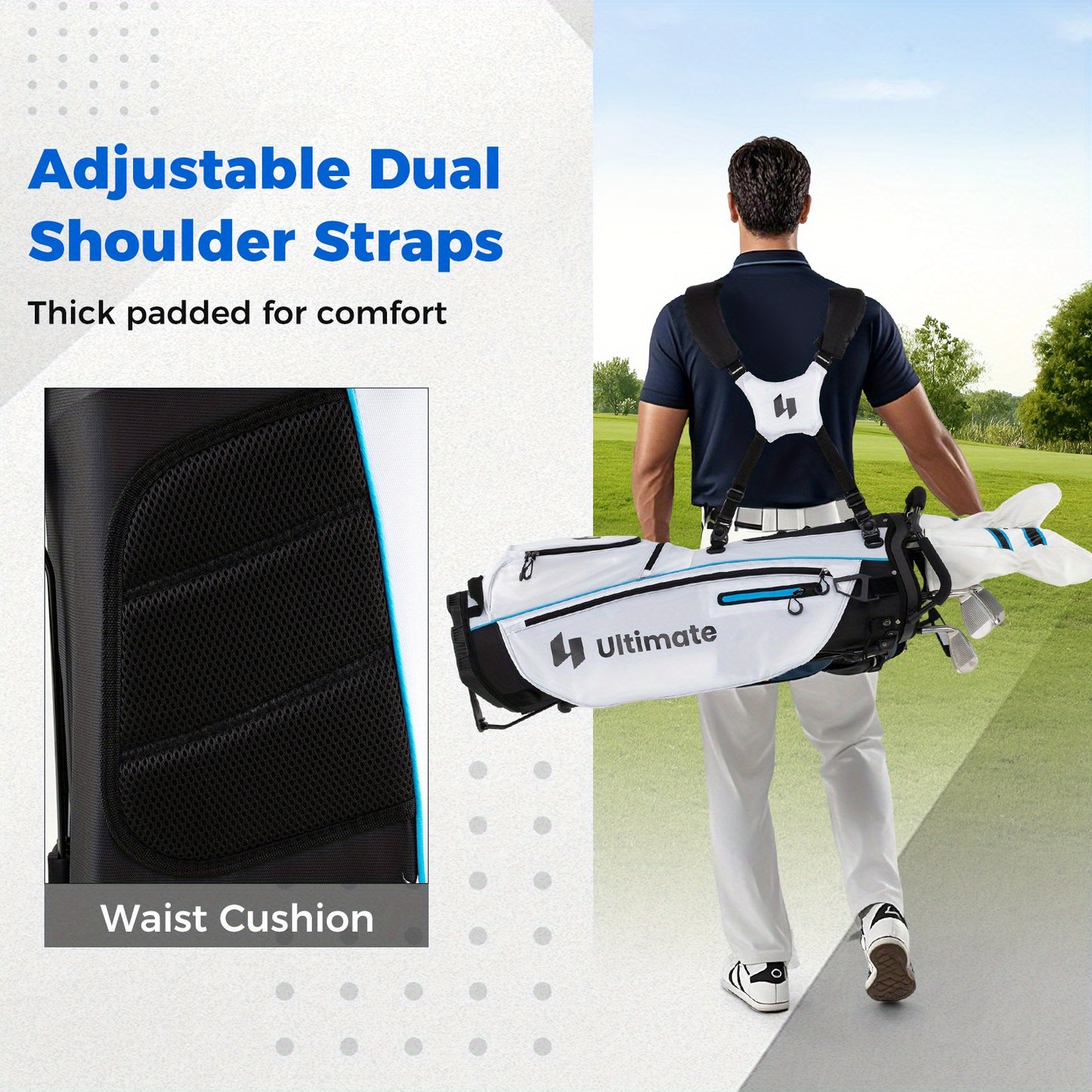 Complete Heren Golfset – Golfclubs Set – Golf Bag – Driver Fairway Hybrid – Irons Set – Lichtgewicht Stand Bag – Vergevingsgezinde Clubhoofden – Witte Variant
