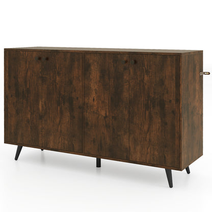 Dressoir – Dressoirkast – Buffetkast – Opbergkast – Ladekast – Houten Dressoir Met 4 Deuren – 5-Voudig Verstelbare Planken – Vintage Stijl 127,5x38x80 cm