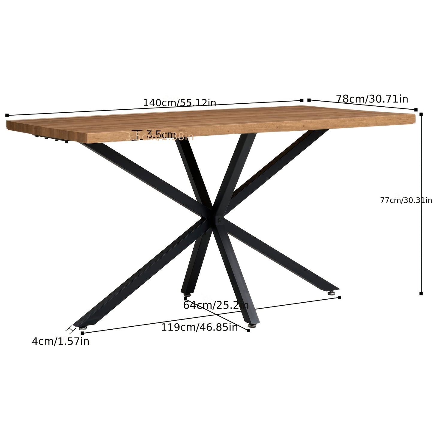 Eettafel – Tafel – Dinertafel – Werktafel – Vergadertafel – Houtkleur – Verstelbare Hoogte – Stevig Metaal Kruisframe
