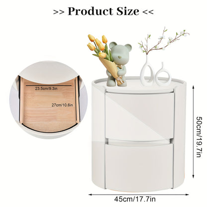 Ronde Nachtkastje – Modern Houten Nachtkastje – Minimalistisch Bedside Table – Compacte Ladekast – Slaapkamer Organiser – Massief Hout – Twee Laden – 45x45x50 cm – Duurzame Constructie Khaki