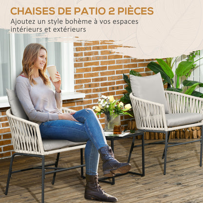 Tuinstoelen – Loungestoelen – Buitenstoelen – Balkonstoelen – Tuinfauteuils – Set van 2 – Metaalframe met PE-touw en Comfortabele Kussens – Maximaal Draagvermogen 120 kg