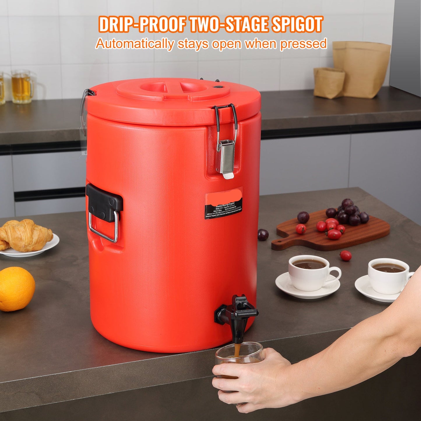 Grote Drankendispenser – Isolerende Dispenser – Thermoskan – Koffiedispenser – 17,2 Liter – Roestvrij Staal – 10 Uur Warmtebehoud - QUORE