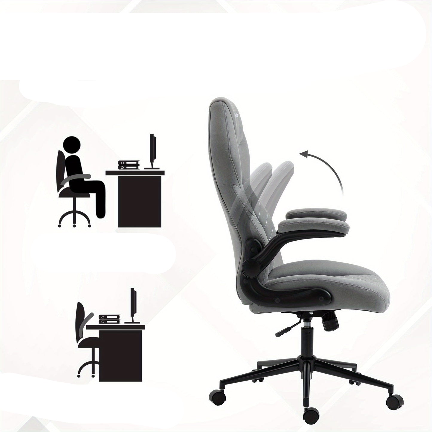 Ergonomische Bureaustoel – Kantoorstoel – Werkstoel – Studiebureaustoel – Thuiswerkstoel – Verstelbare Armleuningen – Schommelfunctie – Lichtgrijs Polyester
