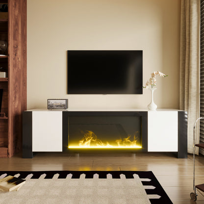 TV-meubel – TV-kast – Lowboard – Tv-dressoir – Elektrische Haard – Hoogglans Wit Zwart – Realistische Vlammen Zonder Verwarming – Geschikt Voor TV Tot 60 kg