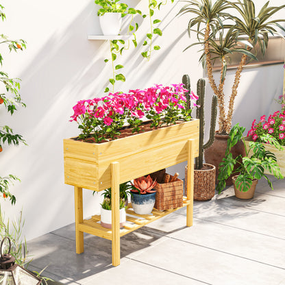 Verhoogde Plantenbak – Bloembak – Tuinbak – Plantenbak Met Opbergruimte – Balkonbak – Natuurlijk Hout – Extra Opbergrek – Waterafvoer Gaten – Duurzaam Vurenhout 100x30x70 cm