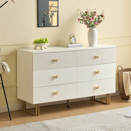Dressoir – Sideboard – Ladekast – Opbergkast – Commode – Wit met Gouden Accenten – 6 Laden – 120x40x75 cm – Eigentijds Design