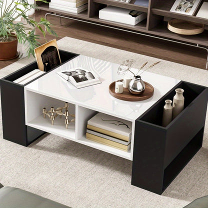 Salontafel – Koffietafel – Woonkamertafel – Tafeltje – Bijzettafel – Modern Design – Hoogglans Zwart – Metaal – Opberglade – 105x60x40,5 cm