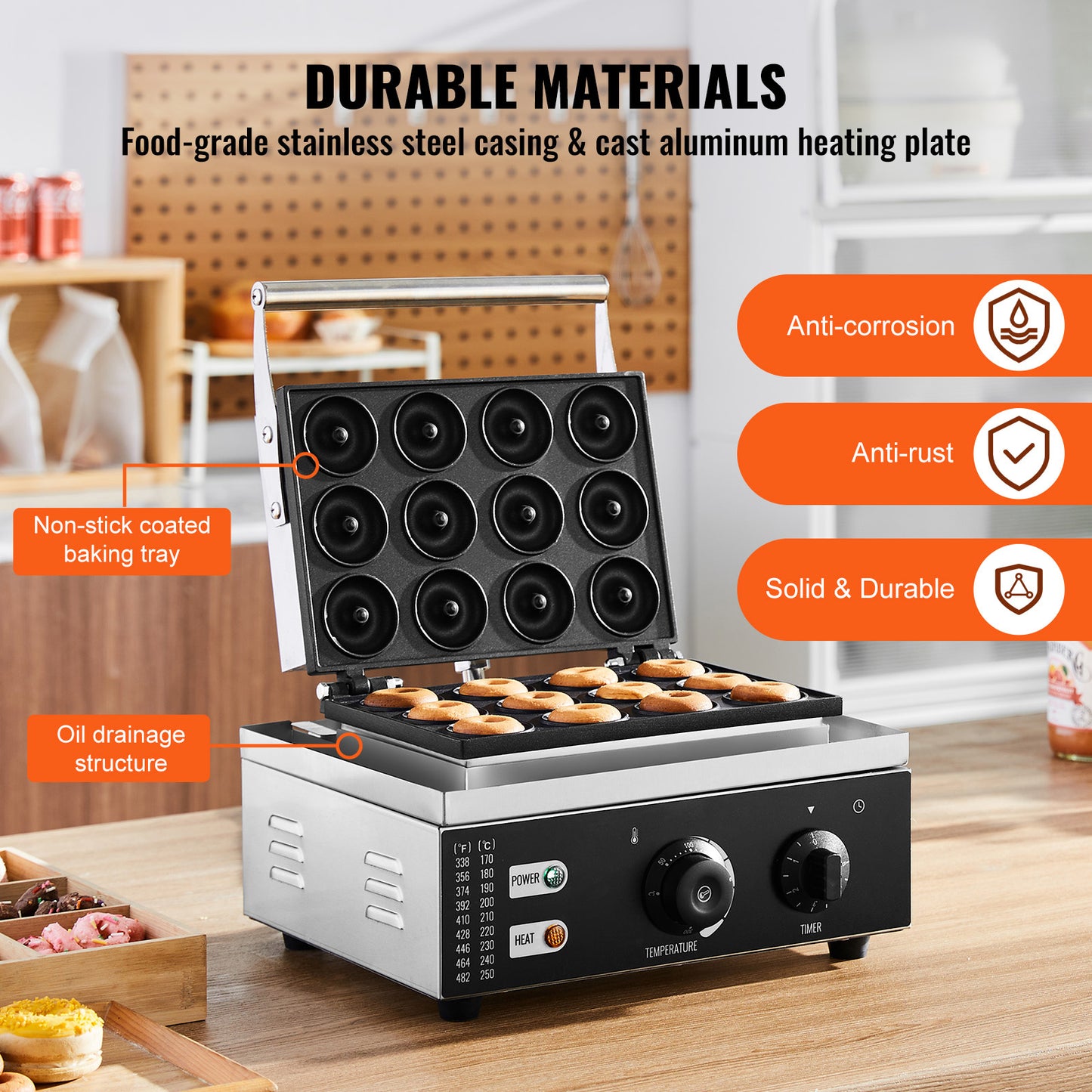 Donutmaker – Donutmachine – Mini Donut Maker – Donut Bakvorm – Wafelmaker – 12 Donuts Tegelijk – 1550W Roestvrij Staal Met Dubbelzijdige Verwarming