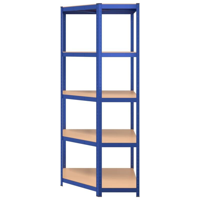 Hoekrek – Opbergrek – Hoekplank – Boekenkast – Opbergkast – 5-laags – Blauw Staal en Engineered Wood