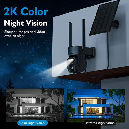 Solar Beveiligingscamera – Slimme Beveiligingscamera – Draadloze Camera – Buiten Camera – 360° Panoramisch Zicht – 2K HD Beeldkwaliteit