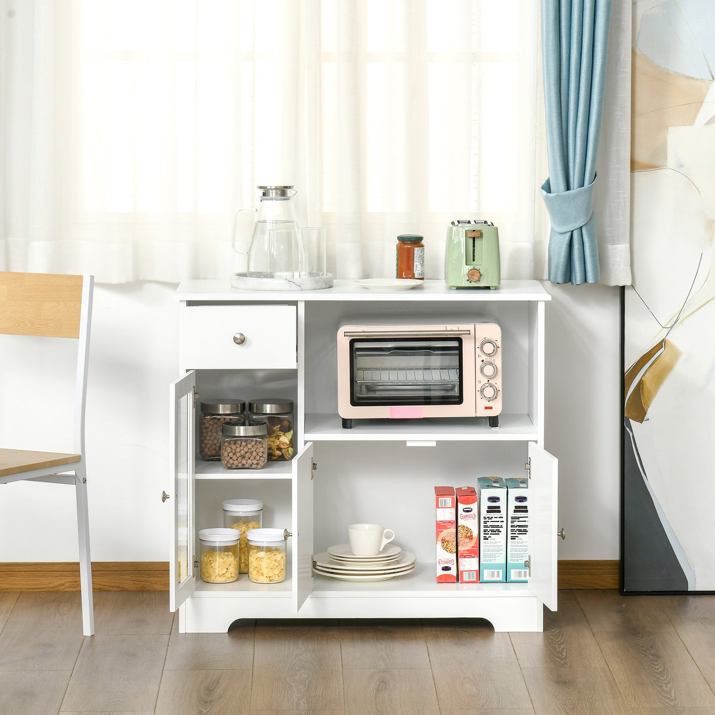 Magnetronkast – Keukenkast – Opbergkast – Ovenkast – Keukenmeubel – MDF Met Verstelbare Glazen Legplanken – Waterbestendig & Anti-Kantel Systeem
