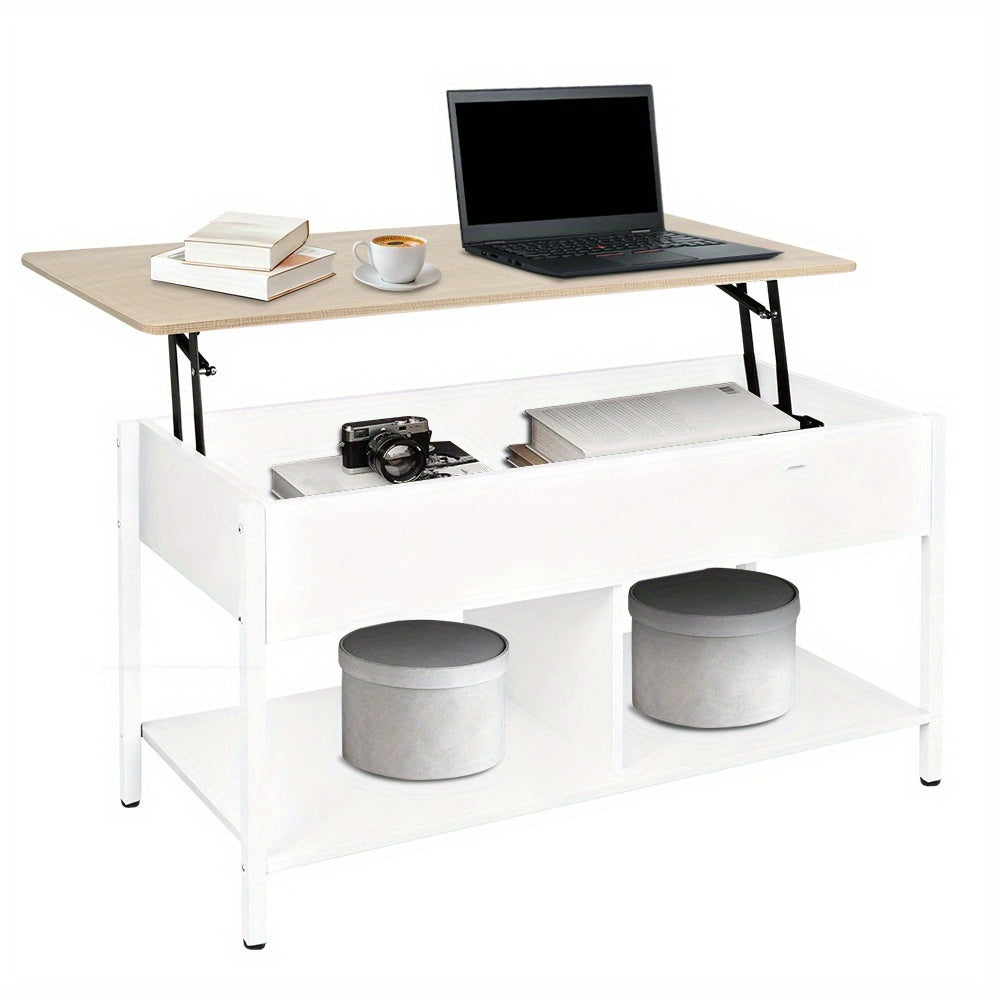 Salontafel Verstelbaar – Bijzettafel – Koffietafel – Hoogte Verstelbaar – Woonkamertafel – Multifunctioneel – Met 3-lagen Opbergruimte – Modern Europees Design – 90x48x62 cm – Sterk en Ruimtebesparend
