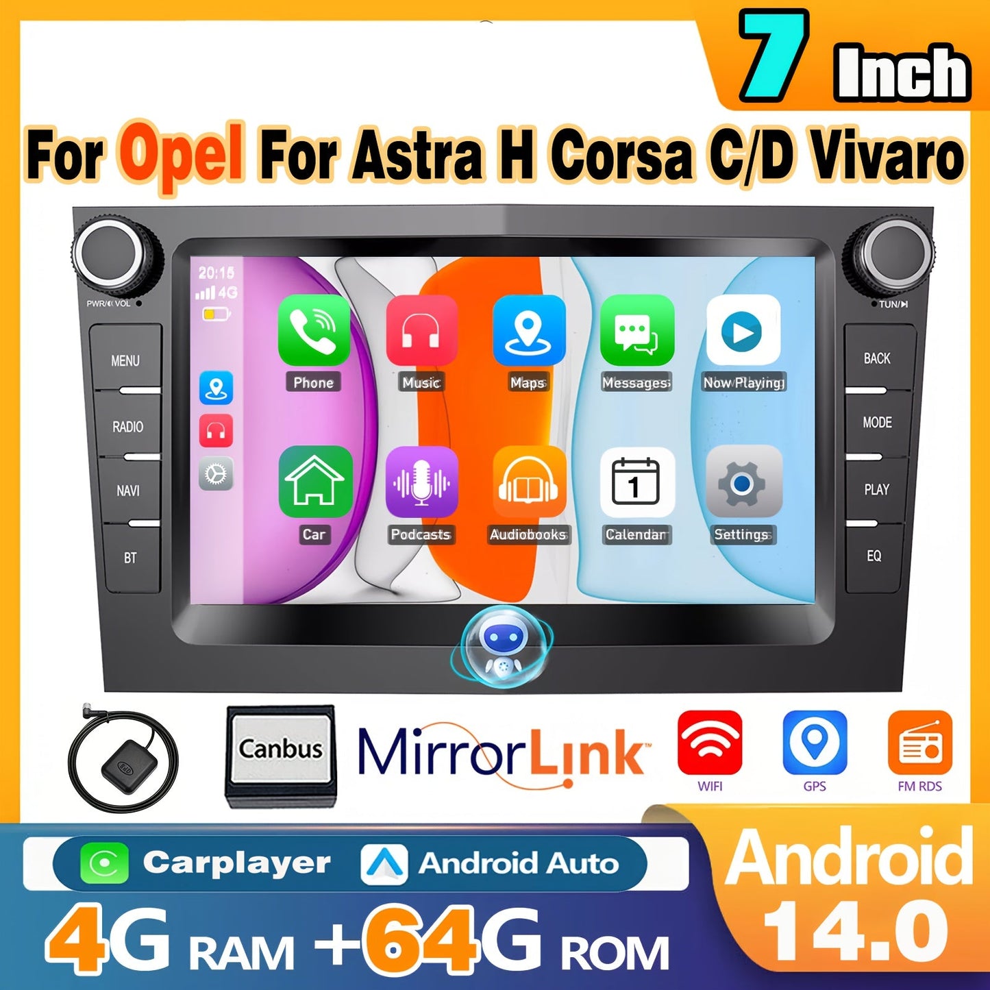 Android Autoradio – Android Car Stereo – Auto Multimedia Speler – Auto Radio 7 Inch – Opel Compatibel – 17,78 cm HD Touchscreen – Wireless CarPlay & Android Auto