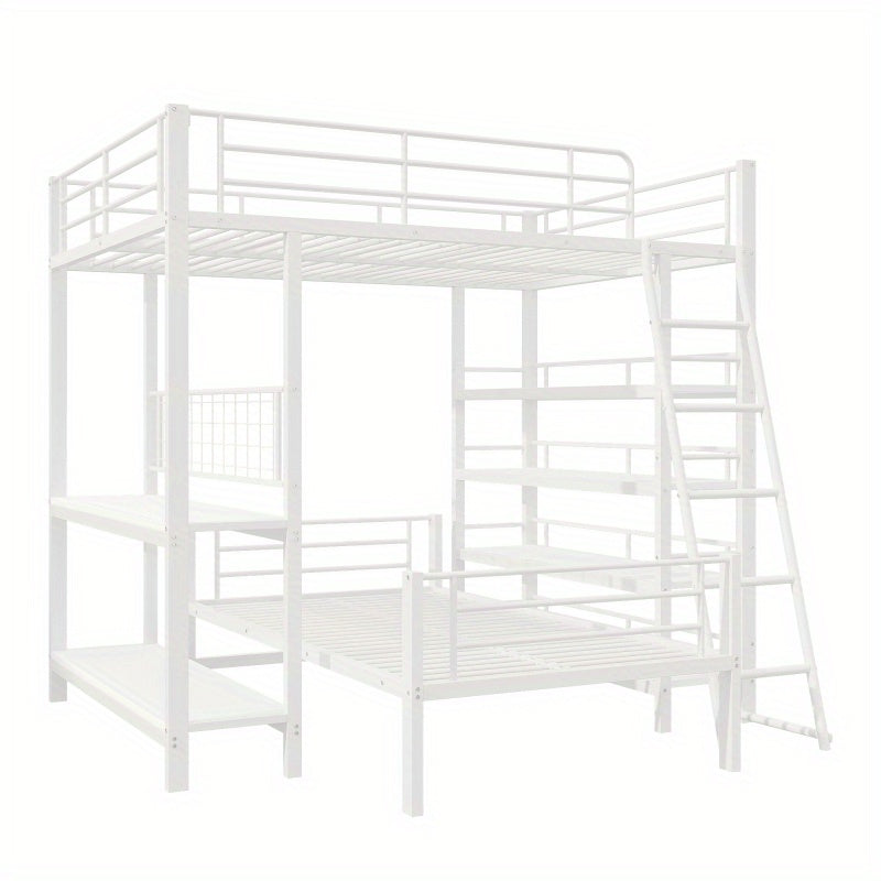Hoogslaper – Stellingbed – Stapelbed – Mezzaninebed – Multibed – Metalen Frame – Ruimtebesparend Ontwerp – Uitvoerbaar tot Twee Losse Bedden – Stevige Draagkracht 120 kg – Wit 140x200 cm