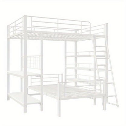 Hoogslaper – Stellingbed – Stapelbed – Mezzaninebed – Multibed – Metalen Frame – Ruimtebesparend Ontwerp – Uitvoerbaar tot Twee Losse Bedden – Stevige Draagkracht 120 kg – Wit 140x200 cm