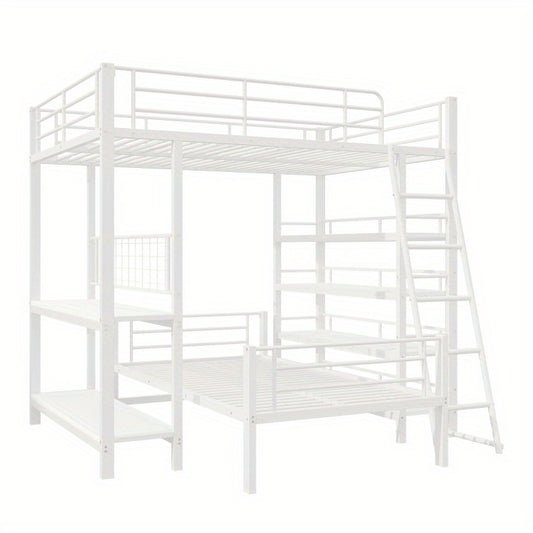 Hoogslaper – Stellingbed – Stapelbed – Mezzaninebed – Multibed – Metalen Frame – Ruimtebesparend Ontwerp – Uitvoerbaar tot Twee Losse Bedden – Stevige Draagkracht 120 kg – Wit 140x200 cm