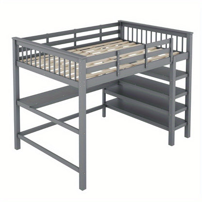 Hoogslaper – Stapelbed – Bed met Opbergruimte – Bedbank – Studentenkamerbed – 140x200 cm – Met Bureau en Metalen Frame – Grijs