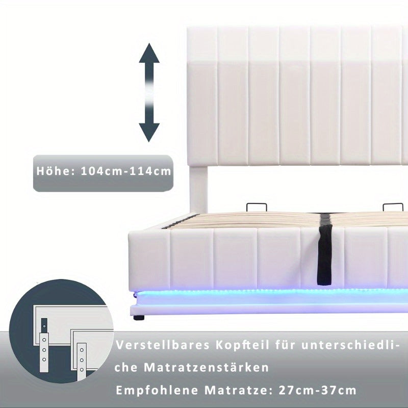 Tweepersoons Bedframe – Slaapbank – Bedframe Met Hoofdbord – Boxspringvloer – Bedframe 160x200cm – Verstelbaar Hoofdbord – Stevig Metalen Lattenbodem