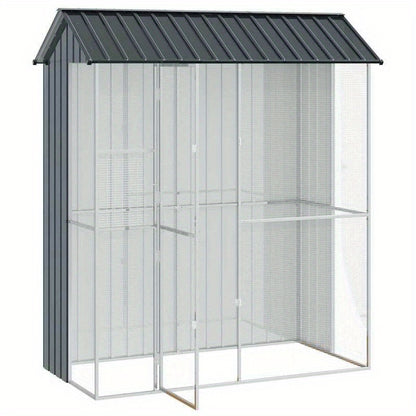 Buitenvolière – Vogelkooi – Vogelkooi Buiten – Vogelkooi Groot – Buitenren – Antraciet – Gegalvaniseerd Staal – Ruim 215x110x247 cm – Weerbestendig & Predatorbestendig