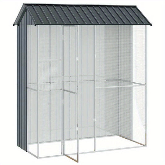 Buitenvolière – Vogelkooi – Vogelkooi Buiten – Vogelkooi Groot – Buitenren – Antraciet – Gegalvaniseerd Staal – Ruim 215x110x247 cm – Weerbestendig & Predatorbestendig