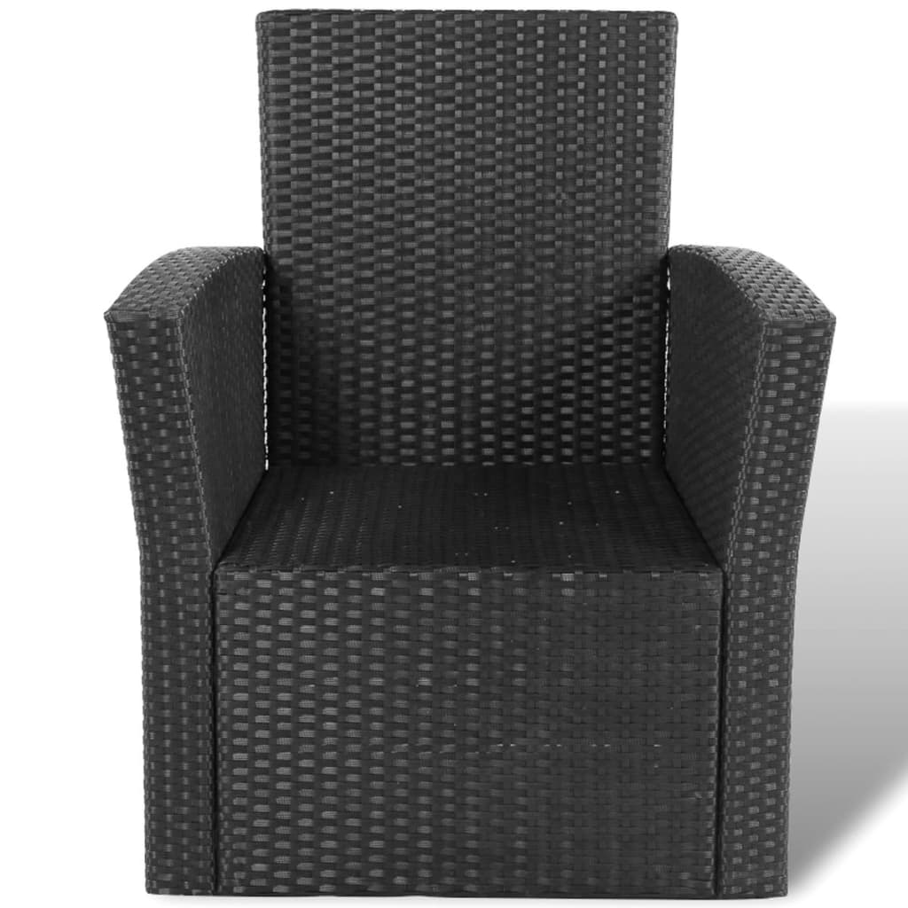 Loungeset – Tuinset – Rattan Loungeset – Buitenmeubel – Tuinmeubel – Weerbestendig Poly Rattan – Waterafstotende Kussens – Zwart – Glazen Tafelblad