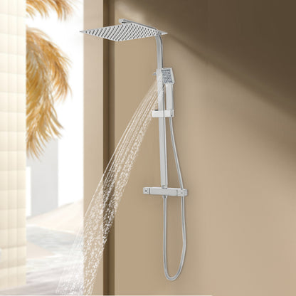 Douchekop – Regendouche – Hoofddouche – Handdouche – Doucheset – Thermostatisch – 30 cm Vierkant – Messing & Roestvrij Staal – Constante Watertemperatuur – Compacte Wandmontage