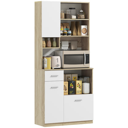Keukenkast – Buffetkast – Opbergkast – Dressoir – Keukenbuffet – Modern Design – Verstelbare Planken – Kabelbeheer – 80x35x180 cm – Houtnerf Wit