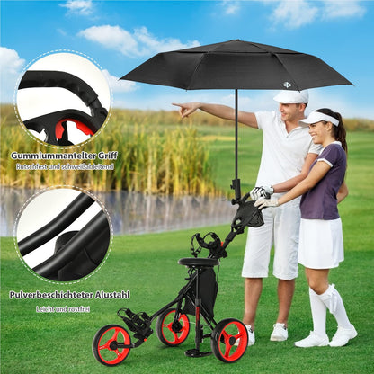 Golf Trolley – Golfkar – Golfkarretje – Golfwagen – Golf Caddy – Inklapbaar – Verstelbare Handgreep & Zitje – Stalen Frame – EVA Wielen – Rood