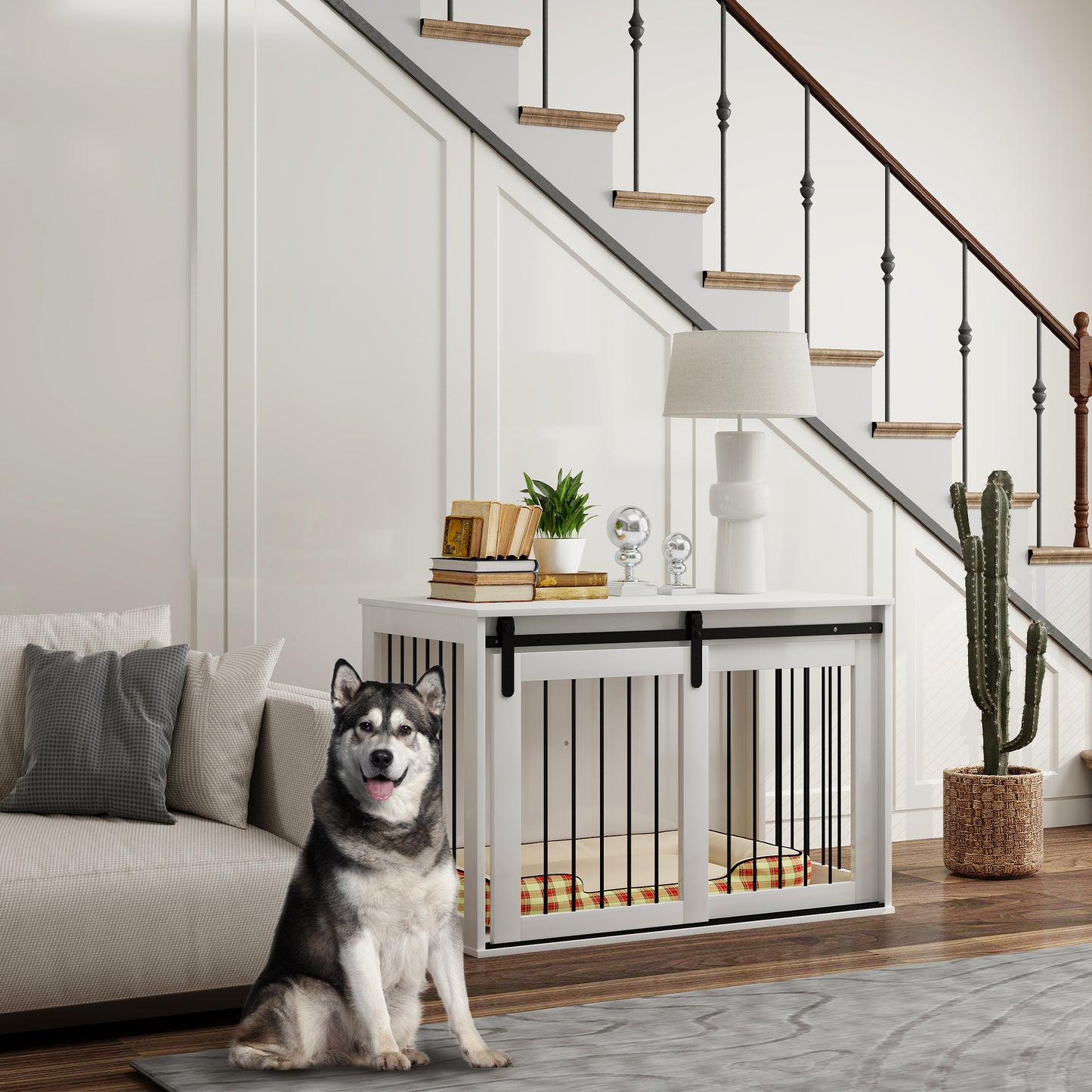 Hondenkennel – Hondenhok – Hondenkooi – Huisdierbench – Dierenverblijf – Walnootkleurig Spaanplaat En Stalen Frame – Schuifdeur Met Vergrendeling En Ventilatie Aan Drie Zijden – 98x58x61 cm