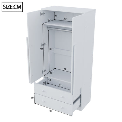 Kledingkast – Garderobekast – Opbergkast – Draaideurkast – Slaapkamerkast – Wit – Met Lades – Metaal – 70x40x170 cm – Eigentijds Design