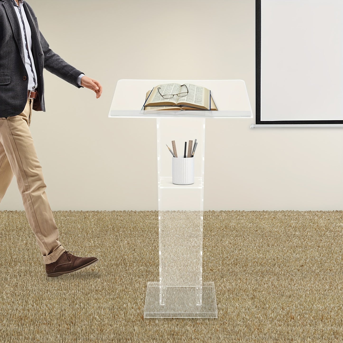 Spreekgestoelte – Lessenaar – Podium – Lezenaar – Katheder – Transparant Acryl – Lichtgewicht & Met Opslagplank – 110x60x40 cm