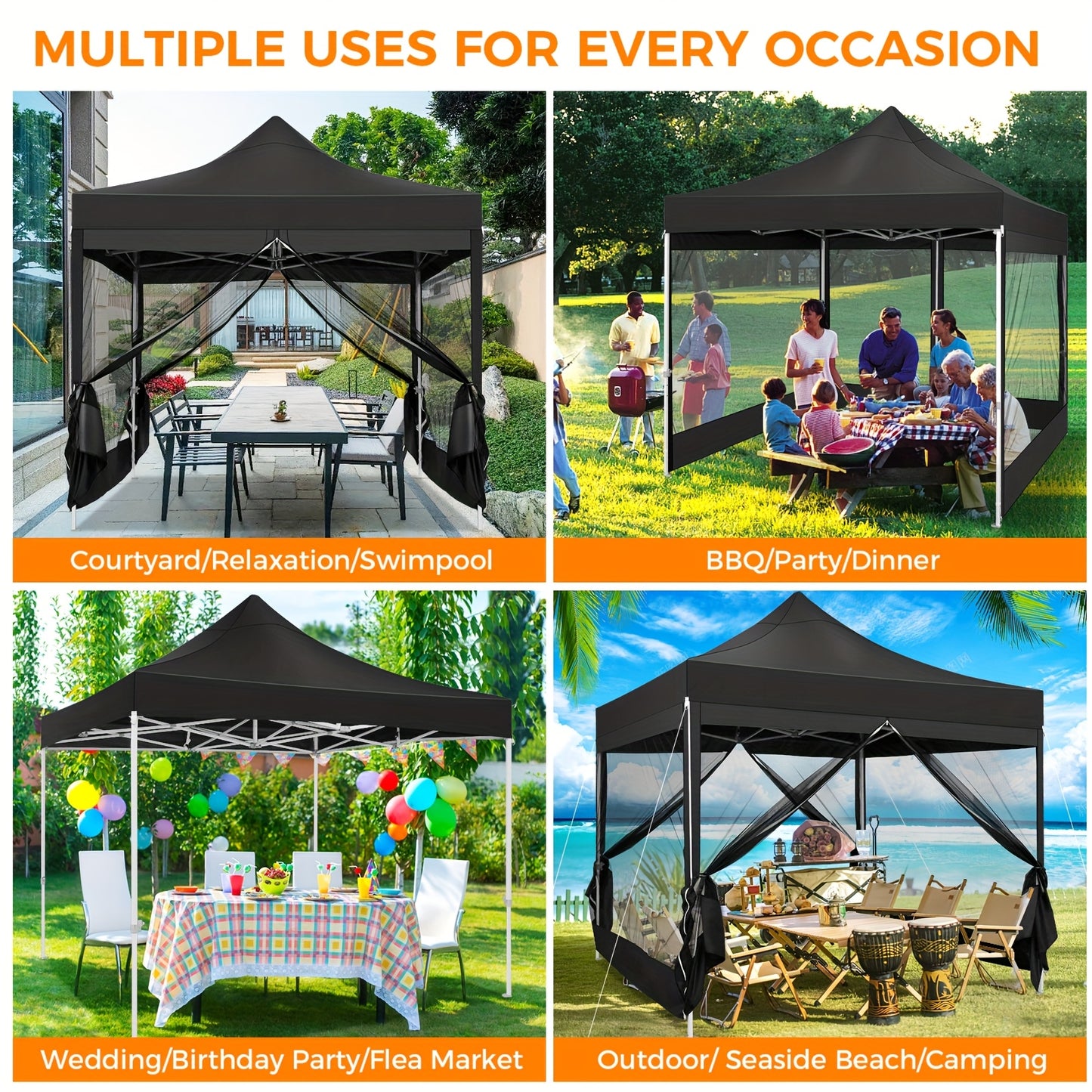 Klaptent – Inklapbare Tent – Muskietennet Tent – Camping Tent – 3x3 Meter – Lichtgewicht Aluminium – Inklapbaar Met Draagtas - QUORE