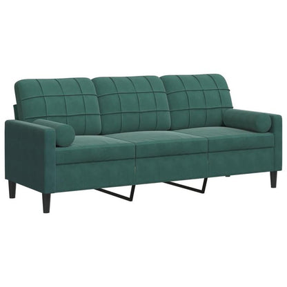 3-zits bank – sofa – zitbank – meubel – loungesofa – donker groen fluweel – 180 cm breed – hardhouten frame – brandwerend – decoratieve kussens – comfortabel