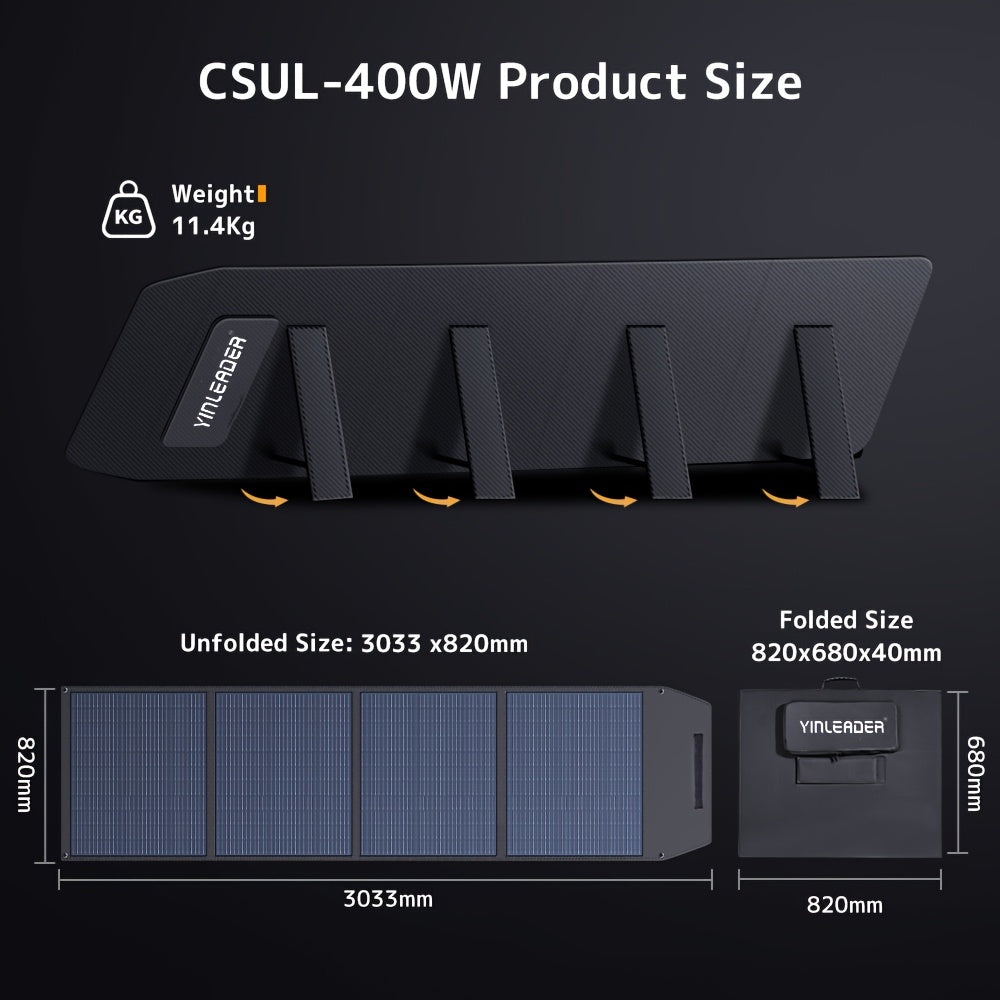 Zonnepaneel – Solar Panel – Opvouwbaar Paneel – Draagbaar Zonnepaneel – Zonne-energie – 400W Vermogen – Monokristallijn 22,5% Efficiëntie - QUORE