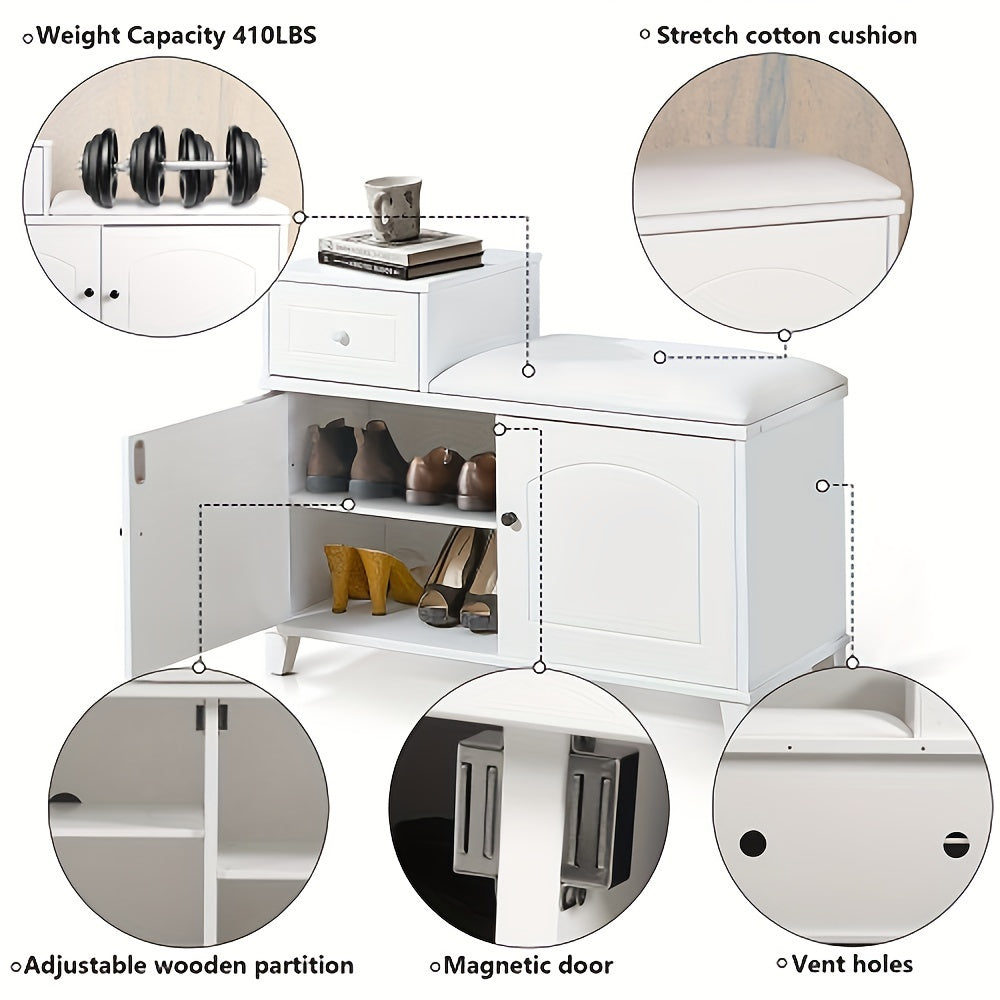 Organizedlife Small Shoe Bench With Storage, Shoe Cabinet With Seat, Door Shoe Cabinet, Solid Wood Shoe With Storage For Entrance, Entryway Or Hallway, Multi-functional Shoe Cabinet Stool, Large Space Shoe Cabinet