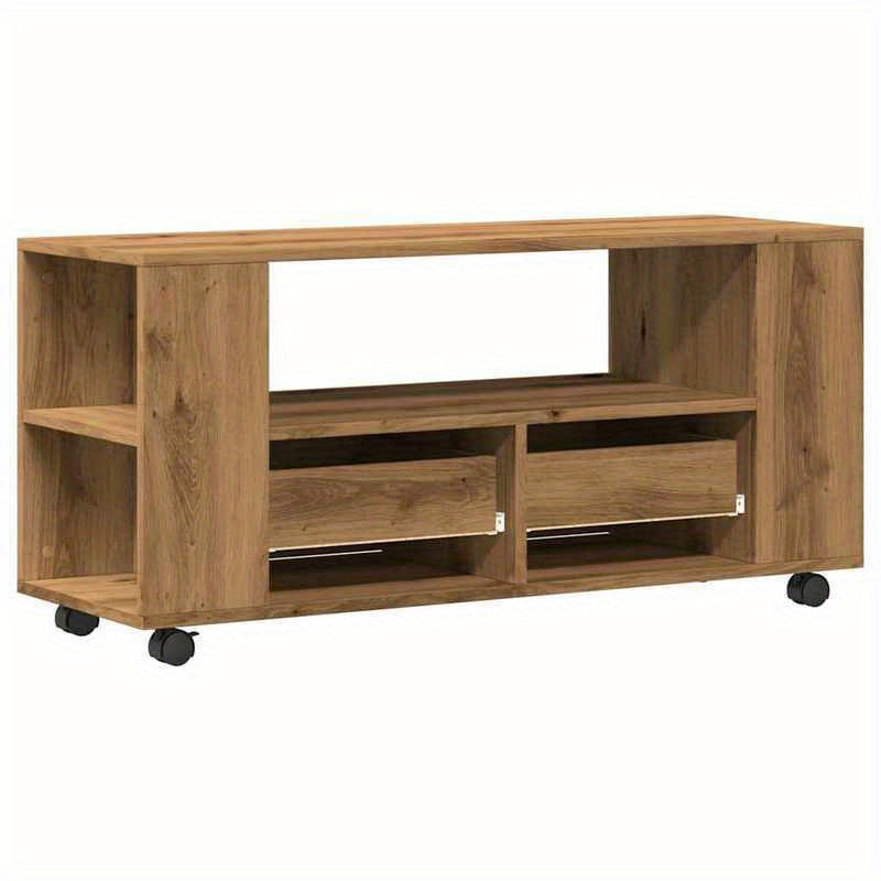 TV-stand – Tv-meubel – Multimedia meubel – Tv-dressoir – Tv-console – Variant Brun – Handgemaakt Eikenhout – Mobiel met Wielen