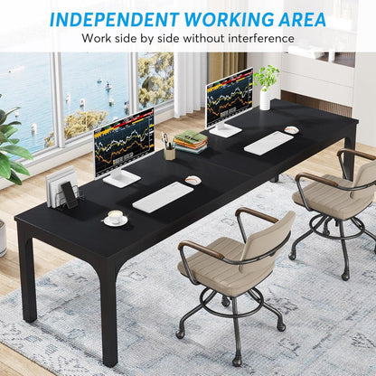Modern Bureau – Computertafel – Werktafel – Kantoortafel – Tweepersoons Bureau – 200x70x75 cm – Robust Stalen Frame – Zwart