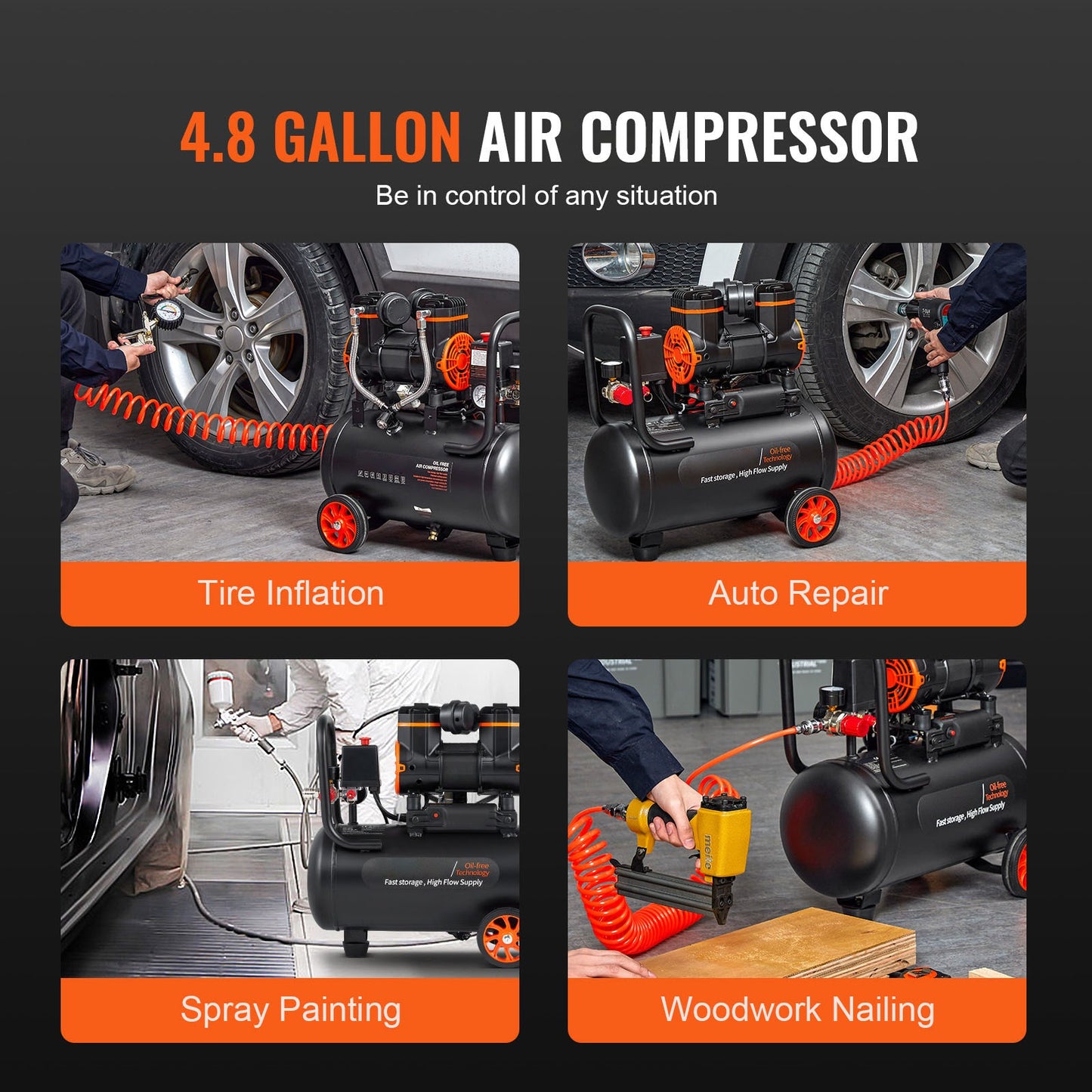Air Compressor – Luchtcompressor – Bandenpomp – Compressor – Luchtpomp – 4.8 Gallon 18L – 900W Olievrij – Ultra Stil 70 dB