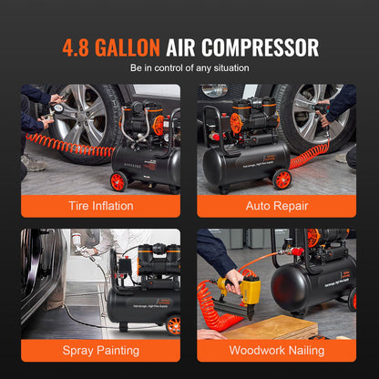 Air Compressor – Luchtcompressor – Bandenpomp – Compressor – Luchtpomp – 4.8 Gallon 18L – 900W Olievrij – Ultra Stil 70 dB